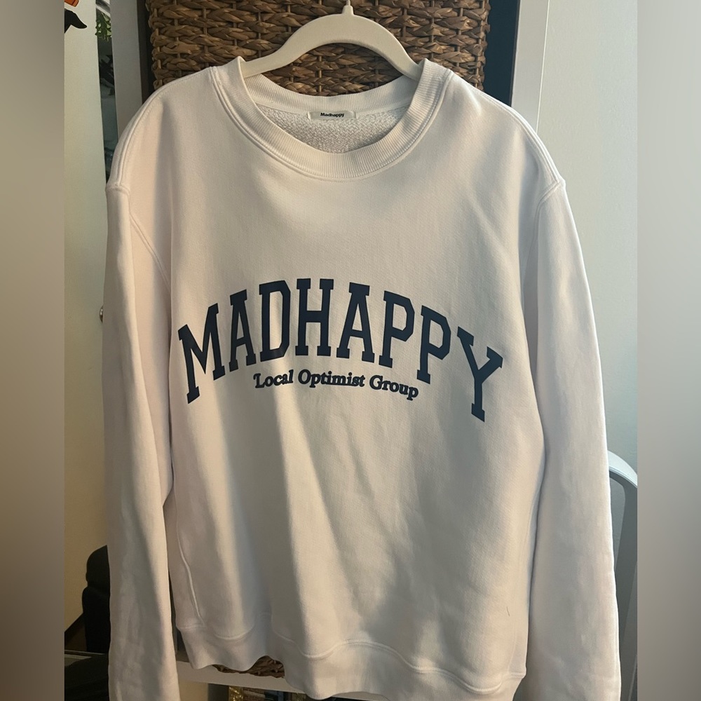 Madhappy Campus Fleece Crewneck White/Navy medium